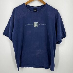 Mossimo‎ T-Shirt Men's L Navy Blue Vtg 90s Short Sleeve Crew Neck Distressed USA